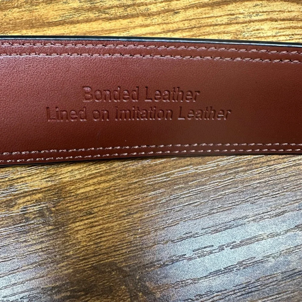 NEW Perry Ellis Mens Black Bonded Leather Belt Satin Nickel Buckle 34-36 1P36913